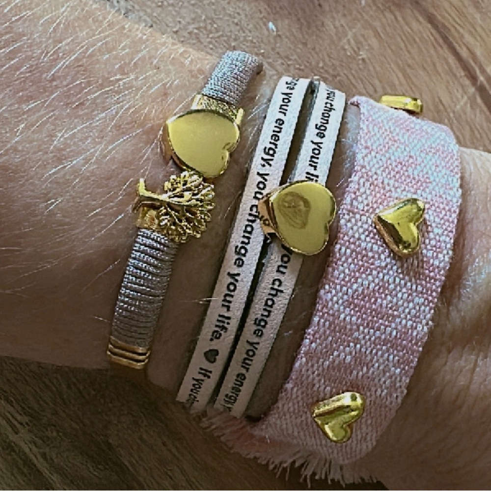 Gold and Pink Heart Charm Bracelets